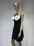 Bandage Dress Sexy Black Straps Flower A-Line Black Party Dress