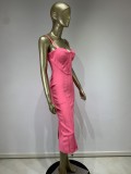 Pink bandage dress fashionable suspender tight long dress