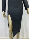 Bandage dress fashionable sexy mesh rhinestone stitching slit party dress