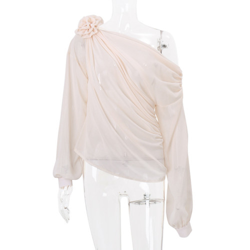 Sexy fashion street slanted shoulder chiffon women's blouse