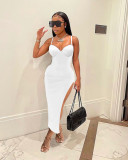 Sexy suspender solid color slim slit dress for women