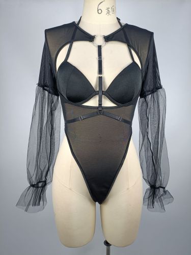 Sexy one-piece underwear set see-through mesh temptation passion uniform