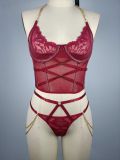 Sexy see-through lingerie set lace hollow temptation uniform