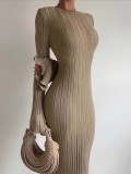 Sexy backless women's ruffled long-sleeved knitted maxi dress
