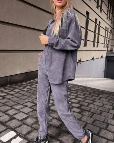 Fashionable warm long-sleeved shirt pants set