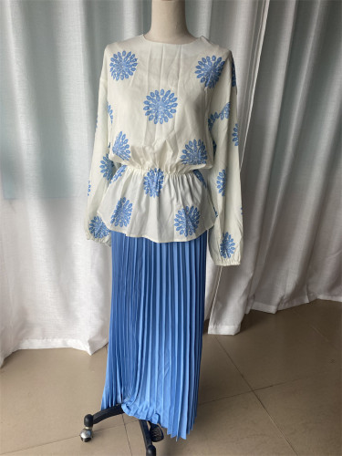 Long sleeve top high waist commuter skirt set