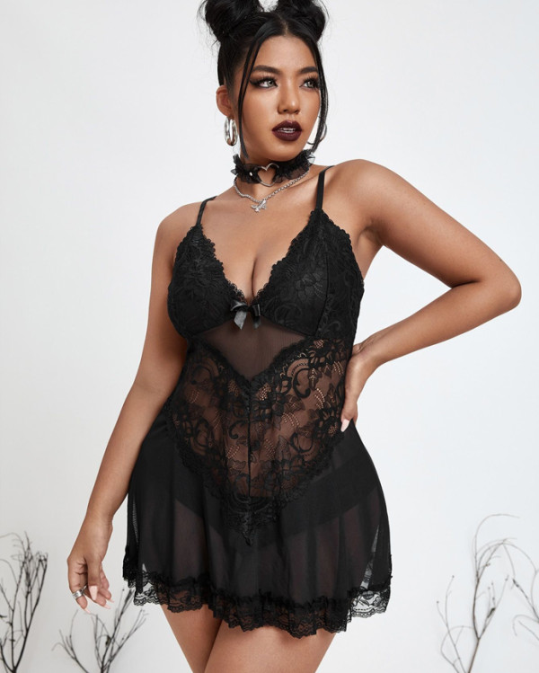 Plus size sexy lingerie sexy deep V nightgown