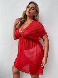 Plus size sexy lace lingerie mesh see through nightgown