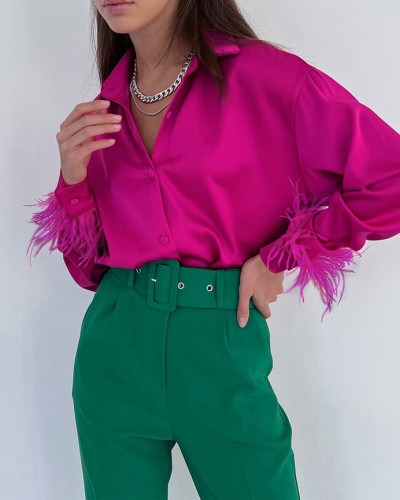 Fashionable Casual Blouse Women's Feather Spliced Shirt