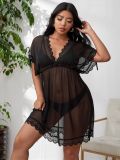 Plus size sexy lace lingerie mesh see through nightgown