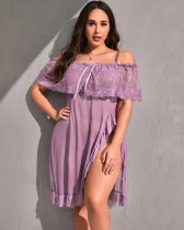 Plus size sexy lace lingerie mesh see through nightgown