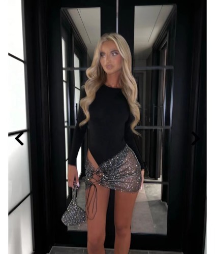 Sexy sparkling diamond fishnet nightclub sexy skirt
