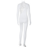 Winter Fashion Sexy Hollow Out Lace Up Side Tie Slim Fit Jumpsuit