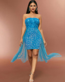Sexy Fashion Dress Sequin Stitching Tube Top Party Mesh Dress