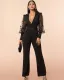 Sexy deep V spliced mesh body-fitting jumpsuit