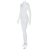 Winter Fashion Sexy Hollow Out Lace Up Side Tie Slim Fit Jumpsuit