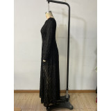 Elegant deep V mesh sequined long sleeve evening dress