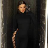 Winter Fashion Sexy Hollow Out Lace Up Side Tie Slim Fit Jumpsuit