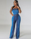 Sexy patchwork bandeau high waist denim jumpsuit