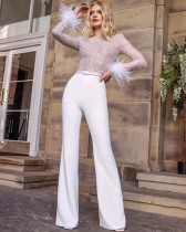 Fashionable feather patchwork jumpsuit