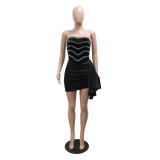 Strapless irregular solid color diamond short dress