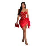 Strapless irregular solid color diamond short dress