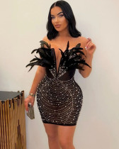Sexy feather diamond pearl tight party dress