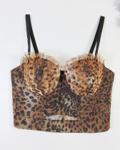 French pleated leopard print push-up bra, adjustable top French pleated leopard print push-up bra, adjustable top