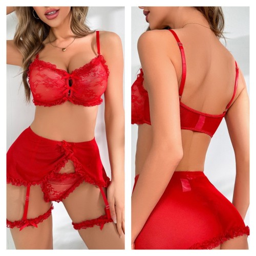 Sexy lace hollow backless seamless bra see-through sexy lingerie set for women
