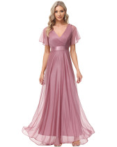 V-neck trumpet sleeve dress elastic chiffon banquet bridesmaid evening dress