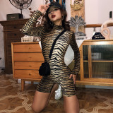 High collar pullover long sleeve print sexy rompers jumpsuit