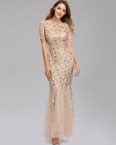 Banquet host slim mesh sequin evening dress fishtail dress for women