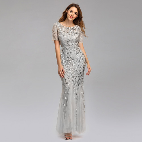 Banquet host slim mesh sequin evening dress fishtail dress for women