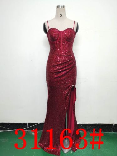 Symphony sequined side slit long suspender evening dress