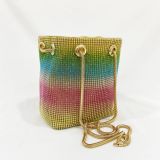 Bucket Evening Bag Colored Rhinestone Evening Bag Fashionable Gradient Rainbow Color Diamond Shoulder Handheld Underarm Bag