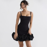 Three-dimensional lace suspender dress sexy niche party banquet mini dress