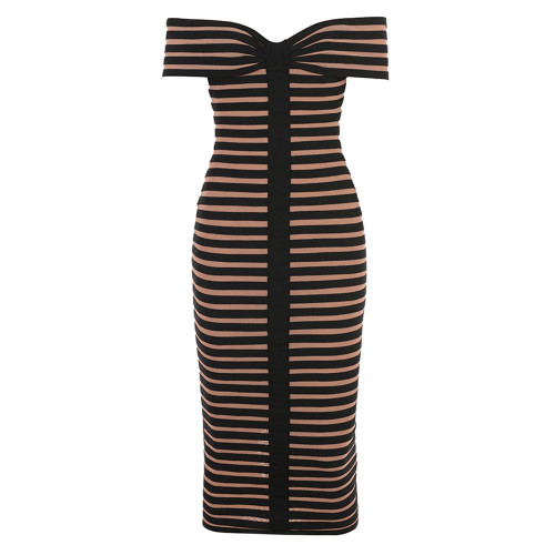 Sexy off-shoulder striped bandage party dress
