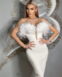 Fashionable Feather and Diamond Bandage Dress for Party Elegant dress