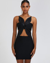 Black tight tube sexy hollow out bandage dress