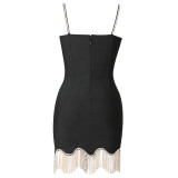 Tight bandage dress tassel diamond V-neck sexy sleeveless evening dress