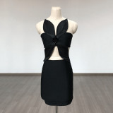 Black tight tube sexy hollow out bandage dress