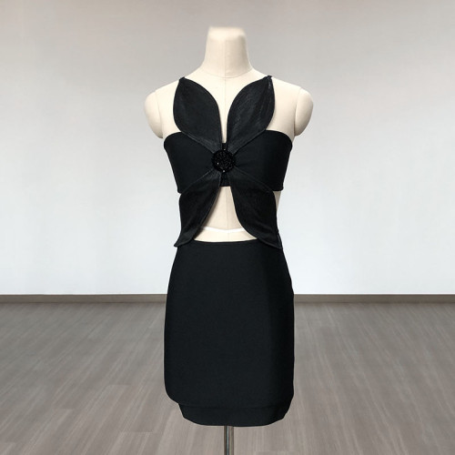 Black tight tube sexy hollow out bandage dress