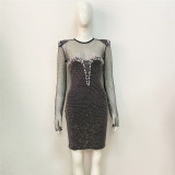 Sexy see-through mesh diamond bandage party party dress