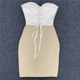Sexy strapless diamond drawstring bandage dress party dress