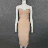 Sexy diamond-encrusted suspender bandage dress with slits party dress