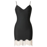 Tight bandage dress tassel diamond V-neck sexy sleeveless evening dress