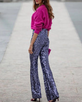 Party sequined elastic waist slim fit elastic flared trousers fashionable trousers