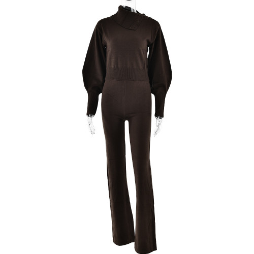 Winter two-piece sexy trendy hooded long-sleeved straight pants knitted set