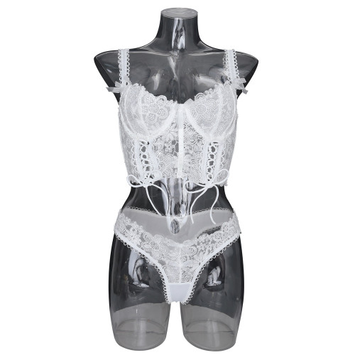 Embroidered lace hand-tied lace patchwork two-piece lingerie set