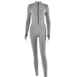 Zippered long-sleeved feminine tight-fitting butt-lifting jumpsuit